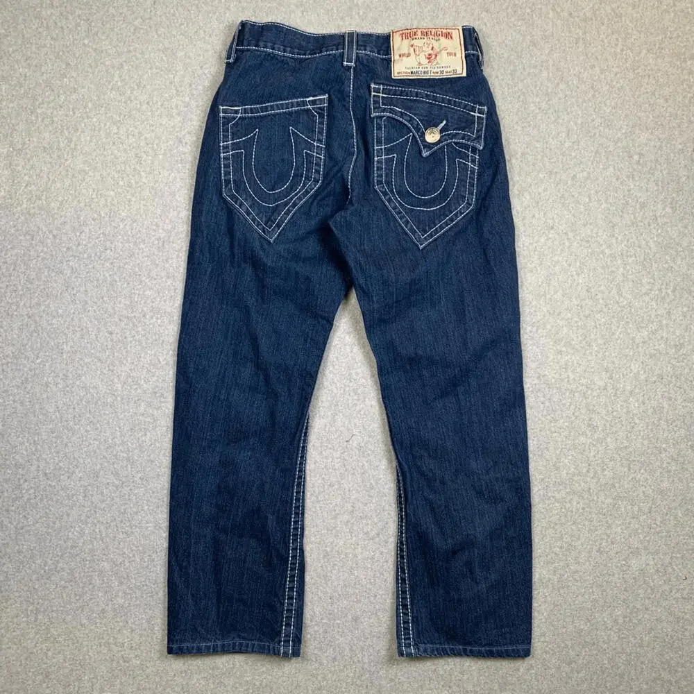 True Religion Men's Size 30x33 Blue Marco Big T Jeans Pocket Flap Western